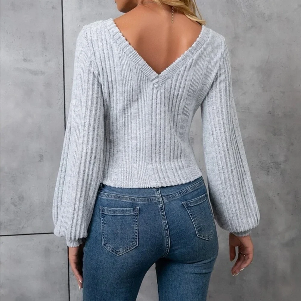 Boho lantern sleeve ribbed top
